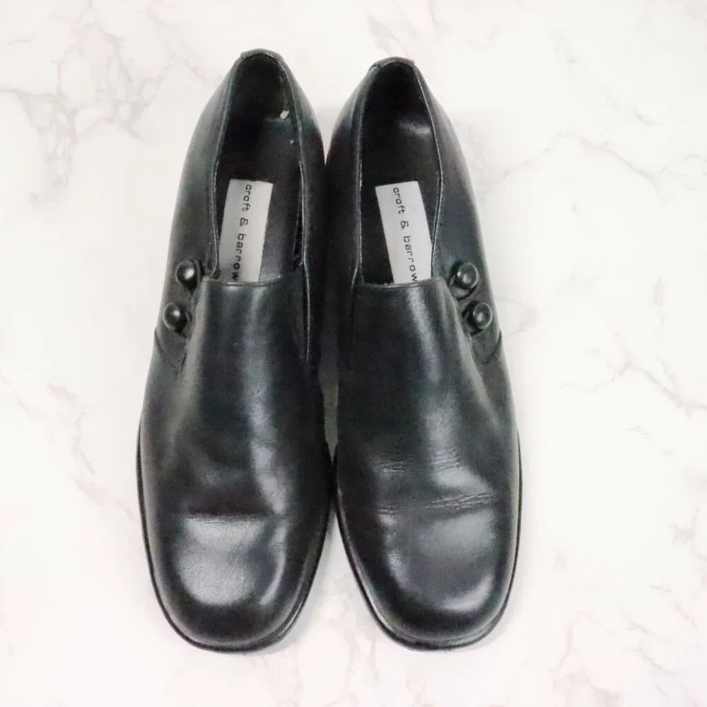 Croft & Barrow Womens 8M Katie Black Leather Chunky Y2K Square Toe Loafer Shoes - Picture 2 of 10